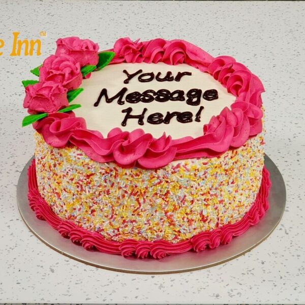 Pink Flowers With Sprinkles On Side Birthday Cake R58